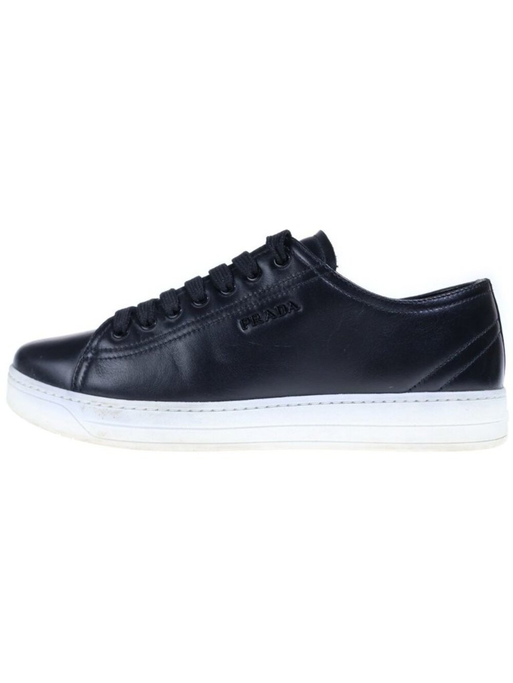Prada Calzature Donna Low Cut Leather Sneakers Logo Black